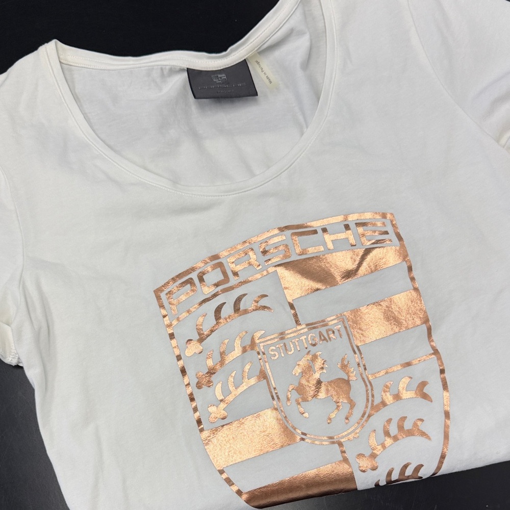 Porche Stuttgart Foil Logo Scoop Neck Tee - White